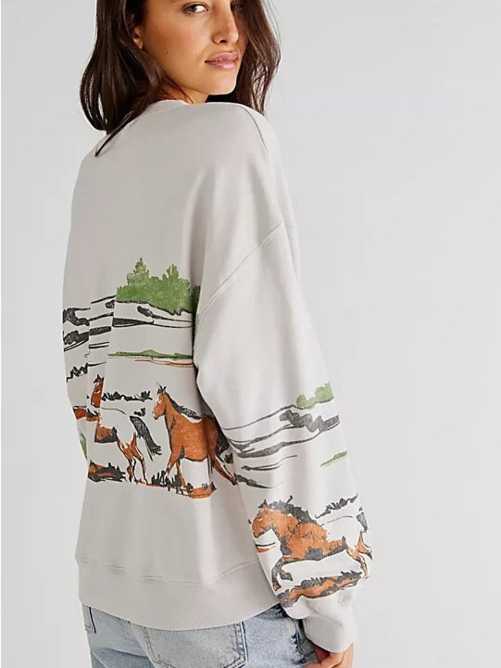 Daydreamer Running Horses Oversized Crewneck Sz M - Picture 2 of 5